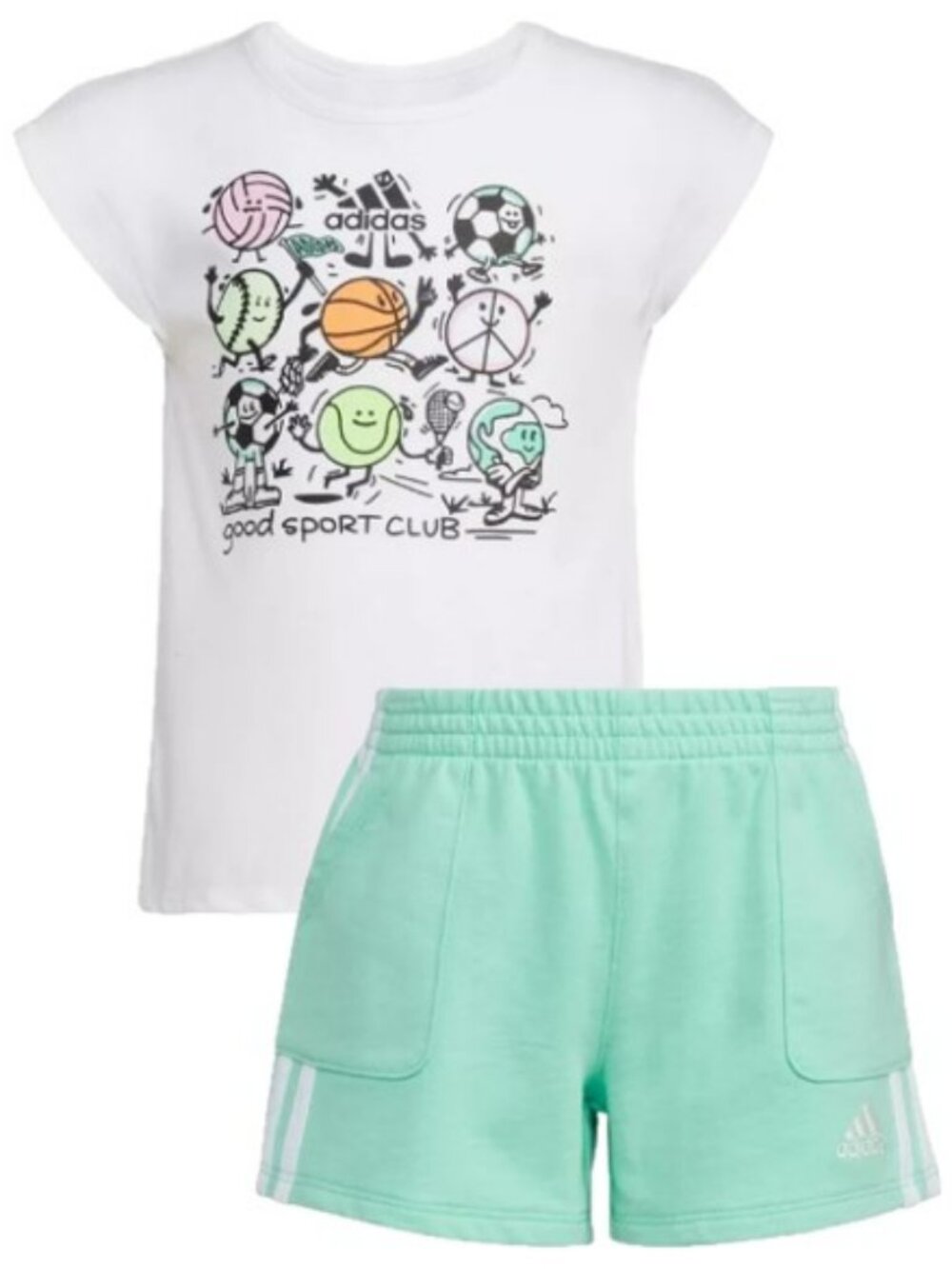 NWT. ADIDAS Girls Sport's Theme T-shirt & Shorts 2-pc Set